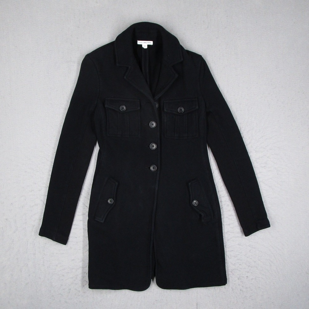 James Perse Standard Women 1 Black Cotton Fleece Field Coat Utility WTC2839